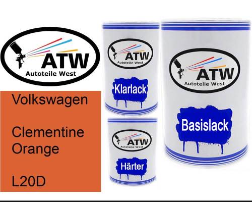 Volkswagen, Clementine Orange, L20D: 500ml Lackdose + 500ml Klarlack + 250ml Härter - Set, von ATW Autoteile West.